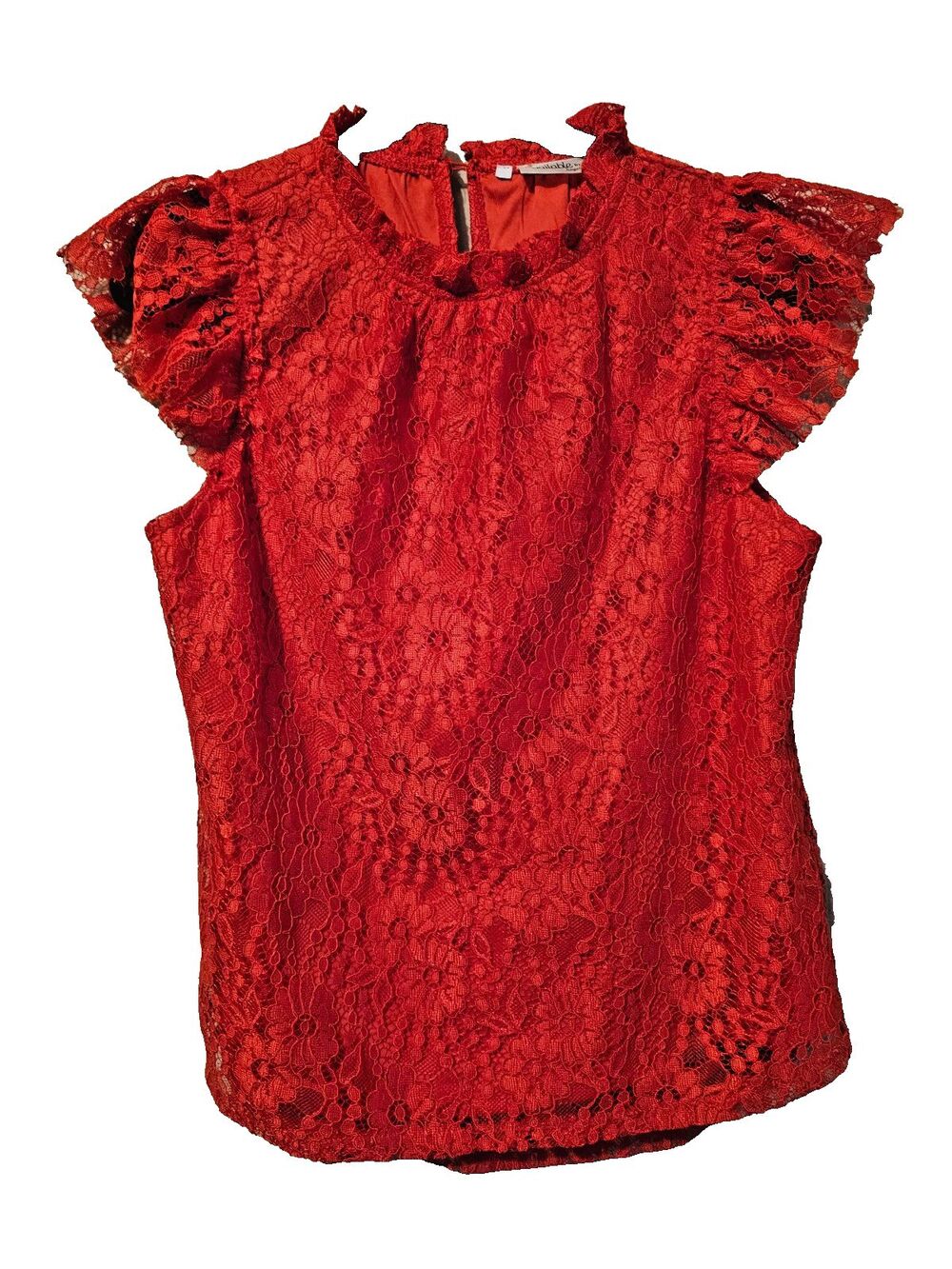 Cap sleeve romantic Lace Red blouse,  Size Large-Angela fashion
